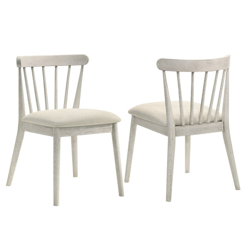 Ensemble 2 pièces de chaises de salle à manger à structure en bois massif avec sièges à coussin épais haute densité, Blanc