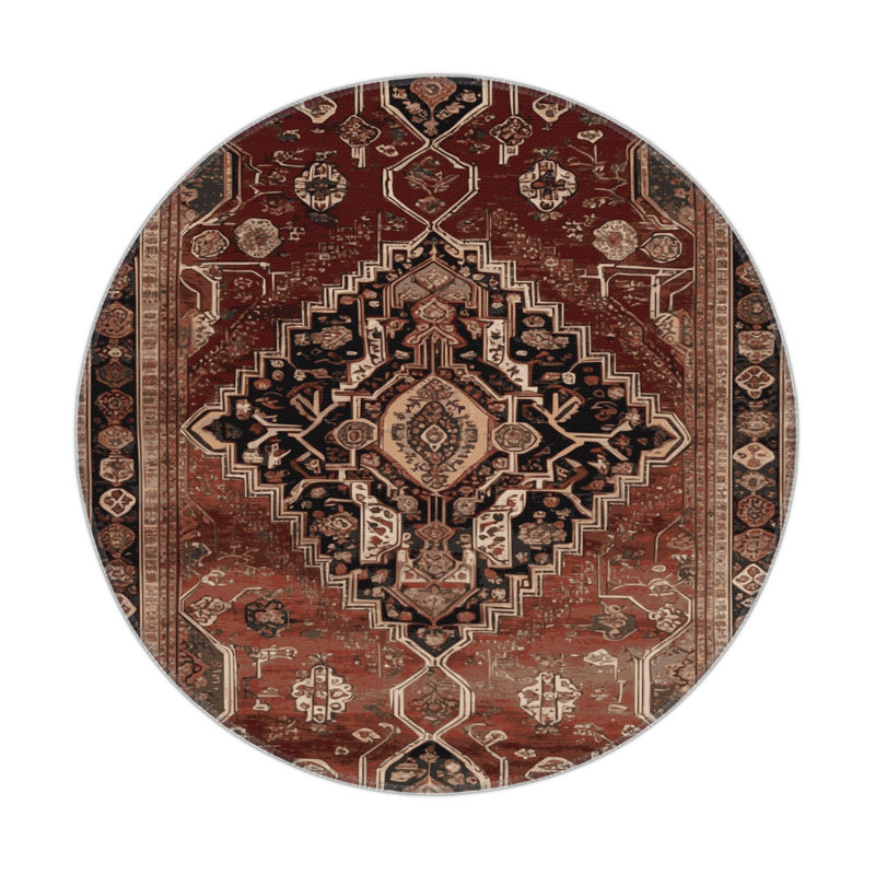 Persian Brown Indoor and Outdoor Area Rug, Round 5'
