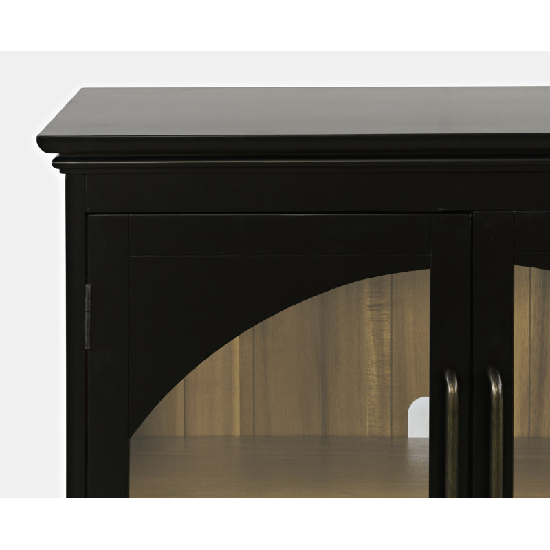 Sherree 33" Gothic Modern Arch Transitional Accent Storage Cabinet with Glass Doors, Black