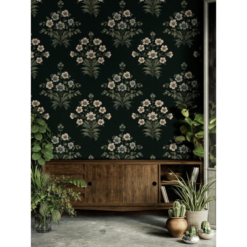Papier peint floral noir rétro