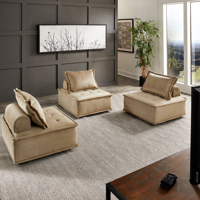 Thedford 3-Piece Velvet Tufted Modular Sofa with Pillow Back, Tan