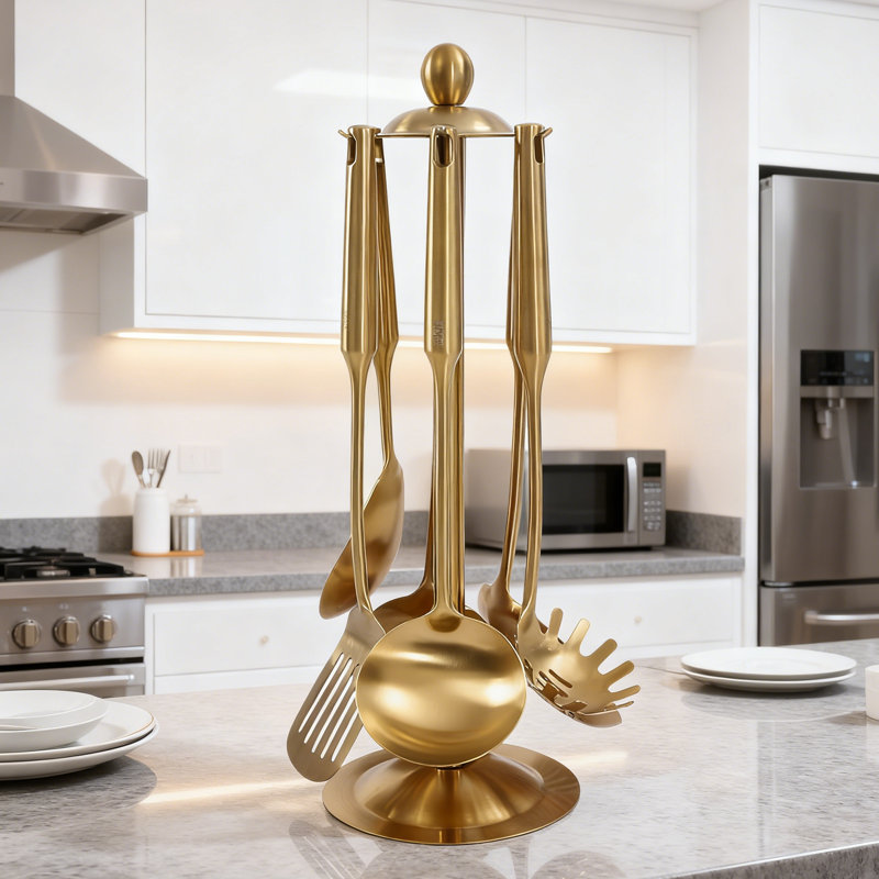 7-Piece Stainless Steel Kitchen Cooking  Utensil Set with Holder