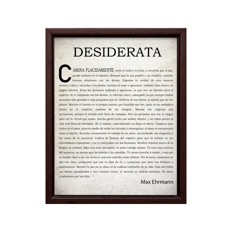 Max Ehrmann Desiderata, Canevas, H 18 po x l 24 po, Encadrement brun