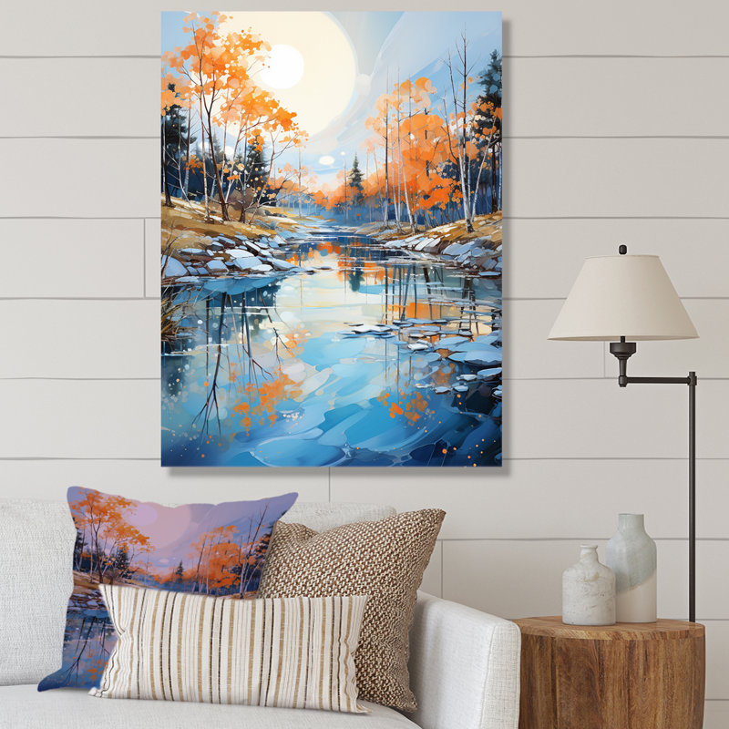 Décoration murale Lakeside Fall Foliage Serenity - Lacs et rivières, Toile tendue, 32" H x 24" W