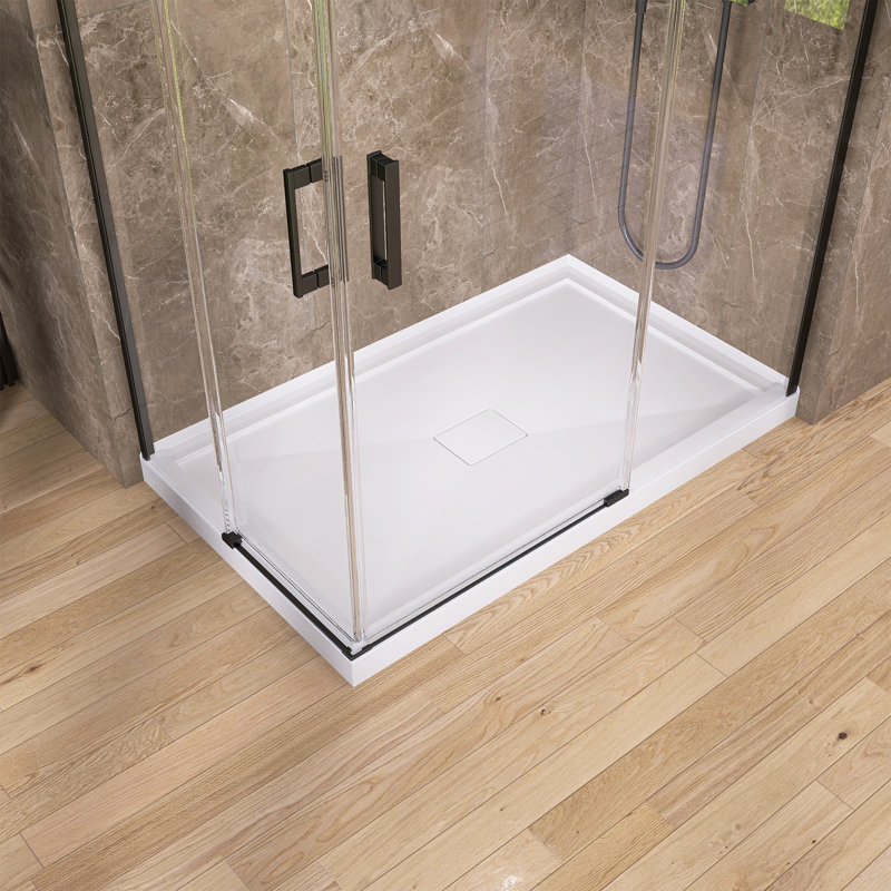 60" W × 36" D Acrylic Shower Base for Corner Installation, Double Threshold Design with Center Drain