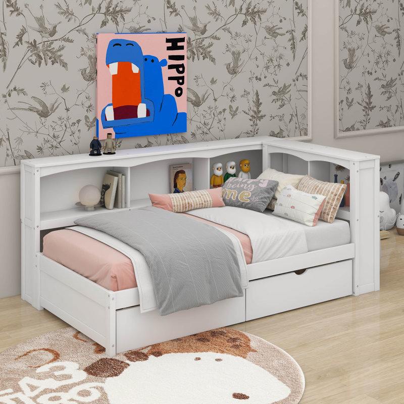 Lit de jour simple avec 2 tiroirs de rangement et ports USB, Blanc