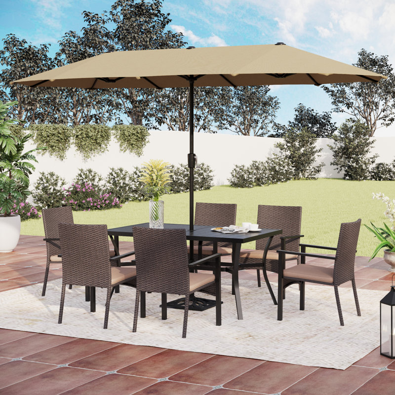 Alyah 6 - Person Patio Dining Set with Rectangular Table , Cushions Included