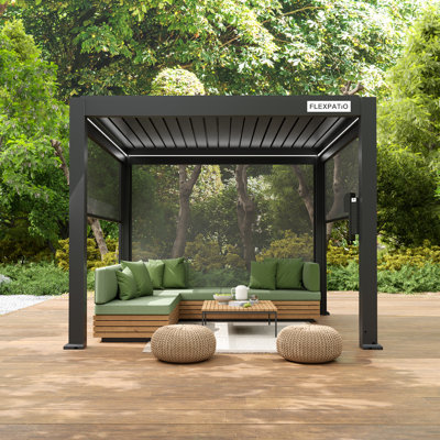 Pavillon de jardin permanent en métal L 10 pi. Pergola d'extérieur à persiennes motorisée D Power + Pro