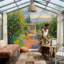 Papier peint mural représentant un verger méditerranéen, des orangers et un sentier de jardin ensoleillé.-871736159-871736151