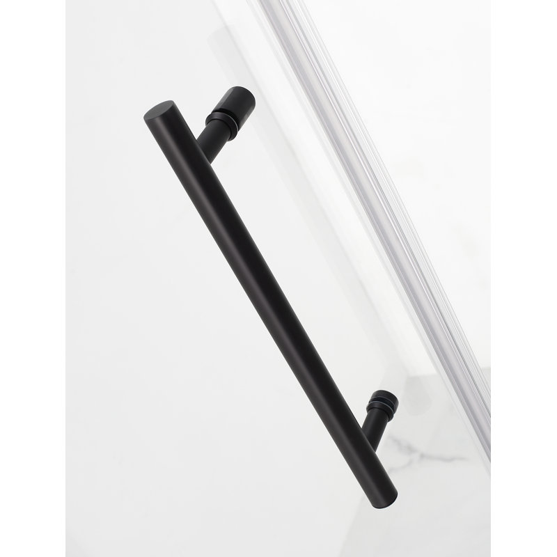 Matte Black Frameless Hinged Tub Door with Clear Glass