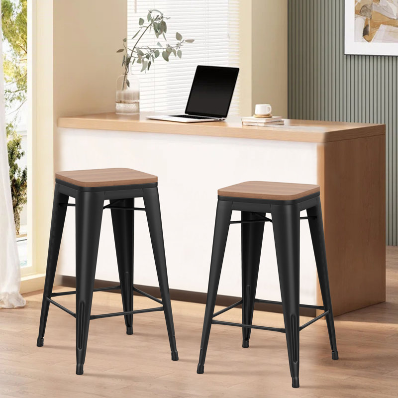 Comptoir et tabourets de bar en métal, Noir, Tabouret de comptoir (siège d’une hauteur de 24