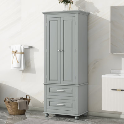  Tall Storage Cabinet with 2 Drawers for Bathroom or Office Freestanding Painted MDF Frame, Grey