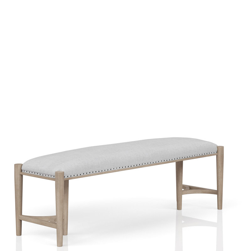 Sand Colored Bench With Comfort Padding, Upholstered Seat, Triad Bases 19.17 In. High Bases, Nail Head Trim