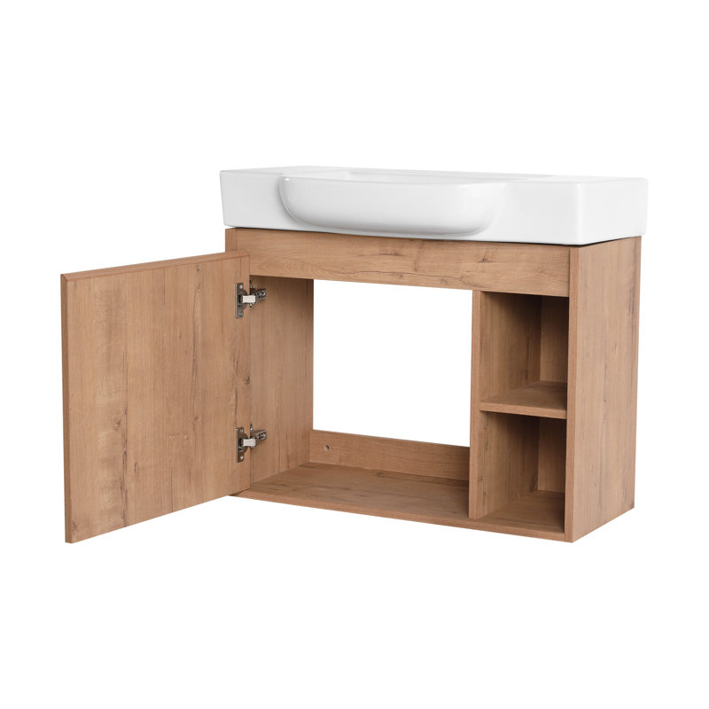 Meuble-lavabo simple 28 po avec lavabo en céramique blanche et porte à fermeture en douceur 28 po, Imitative Oak, 28"
