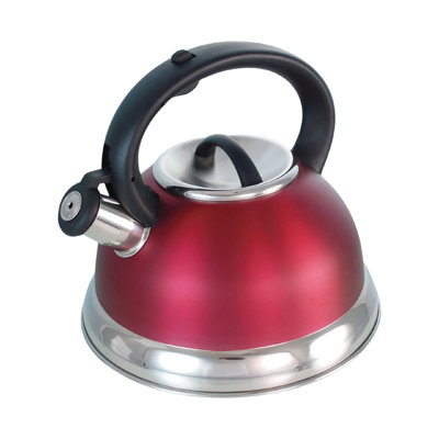 Buckingham Retro Whistling Kettle Red Stainless Steel 3 Litres