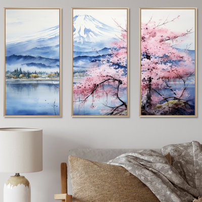 Cherry Blossom Lake In Japan - Cherry Blossom Canvas Art Set