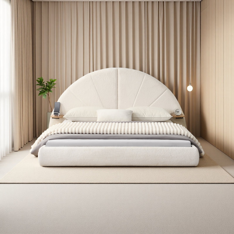 Unique Arched Boucle Bed With Small Table,Queen