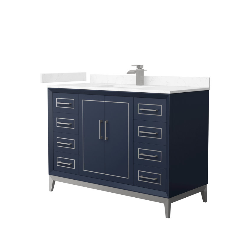 Ensemble de meuble-lavabo simple 48 po Marlena, Marbre de culture de Carrare, Bleu très foncé, Nickel brossé