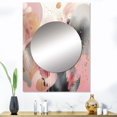Medinger Pink Rosegold Stripes Complexity V - Transitional Shapes Large Mirror, Pink Unique Wall Mirror Decor, Printed Metal Art