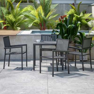 All-Weather Resin Top Square Table & 4 Metal Chairs with Poly Resin Seats