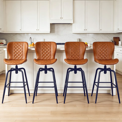 Abraham Swivel Adjustable Height Set of 4 Bar Stools Modern Faux Leather Counter Stool Bar Dining Chairs With Back Metal Support Bar Stool For Kitchen Island Pub