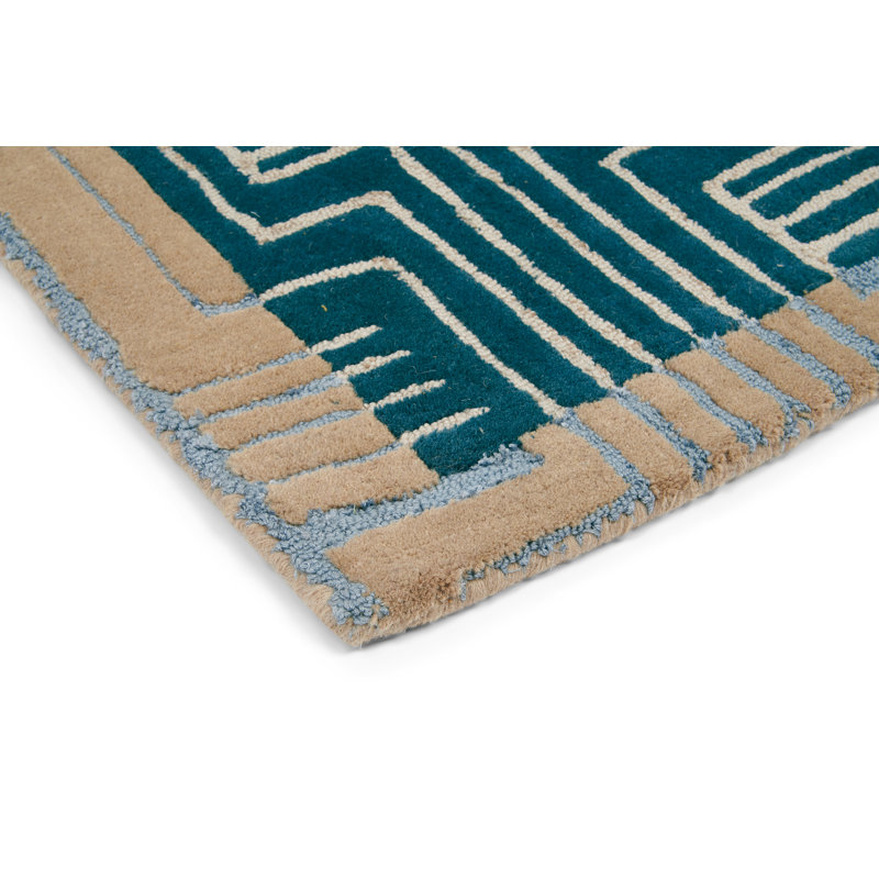 Hand Tufted Geometric Area Rug in Green, Rectangle 6'7" x 9'2"