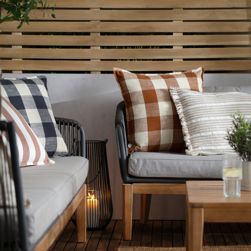 Jattin Indoor / Outdoor Gingham Square Throw, Polyester, Brown