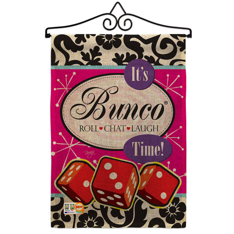 C’est le temps de Bunco ! Fête et célébration spéciales en polyester 2 faces 19 x 13 po Drapeau de jardin