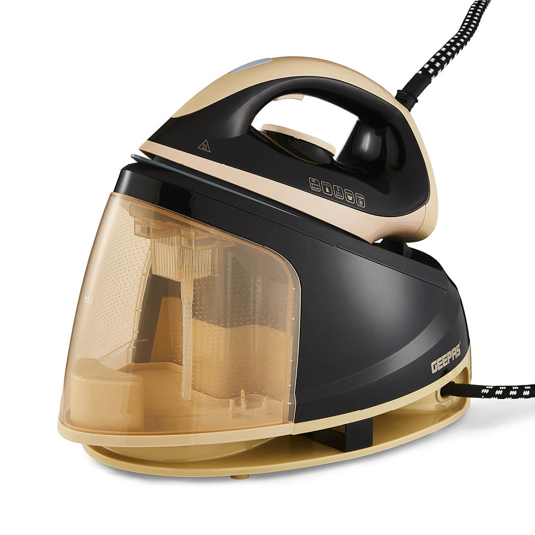 GEEPAS Steam Iron | Steam Generator Iron | 1m Fast Heat-Up Vertical Steaming | Ceramic Soleplate Adjustable Temperature | 1.2l Water Detachable Tank 0