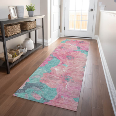 Machine Washable Indoor/Outdoor Claudian ACN1545 Pink Rug
