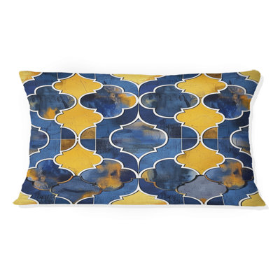 Coussin lombaire moderne bleu doré et quadrilobe IV