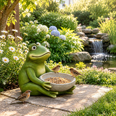 Statue de grenouille tenant un bol