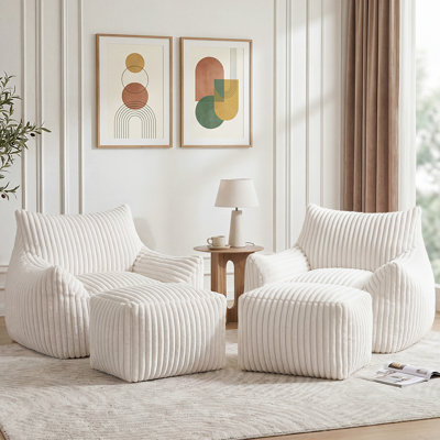 Ensemble de 2 fauteuils à billes surdimensionnés en mousse de velours côtelé à compression avec repose-pieds (ensemble de 2)