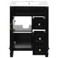 Meuble-lavabo de 61 cm avec lavabo en céramique, 2 tiroirs et tablette réglable - Idéal pour les petites salles de bain, design moderne et silencieux, format compact de 61 cm, poignées rétro et sculptures à rayures françaises.