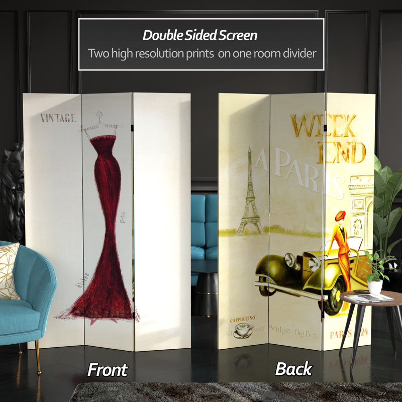 72" x 48" Double Sided Vintage Weekend 3 Panel Room Divider