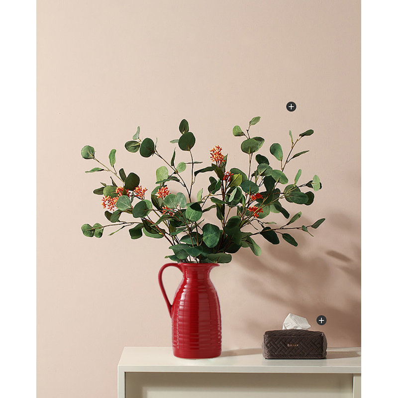 Farmhouse Pitcher Vase,Ceramic Decrative Pitcher Vase, Red