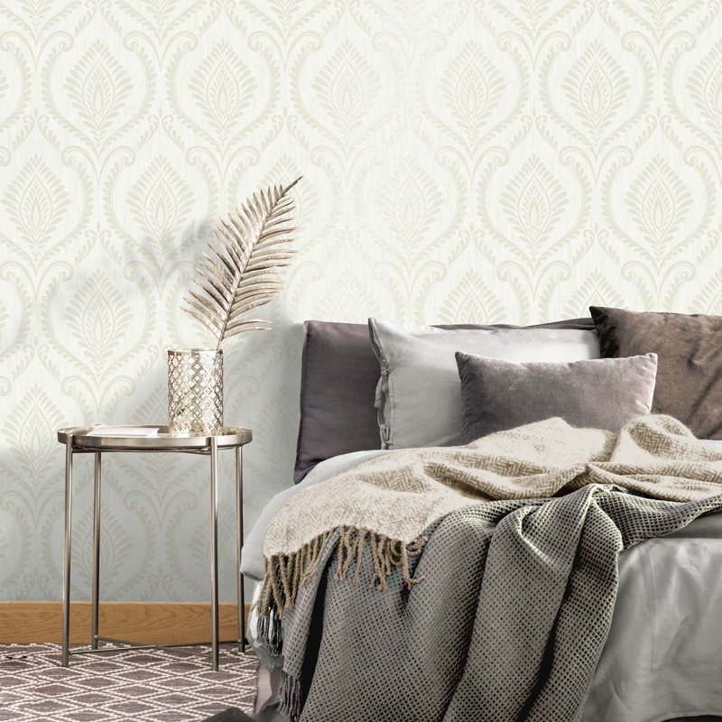 Estelle Damask Luxury Vinyl Wallpaper, Soft White