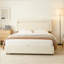 Très grand lit plateforme tapissier avec très grande tête de lit, lit plateforme de style simple rétro sans sommier, assemblage facile, ivoire