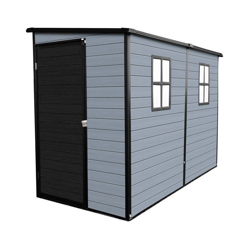 Remise de jardin extérieure en résine avec porte verrouillable, deux fenêtres et résine double couche, idéale pour les outils de jardinage Poubelles de 14 mm d'épaisseur