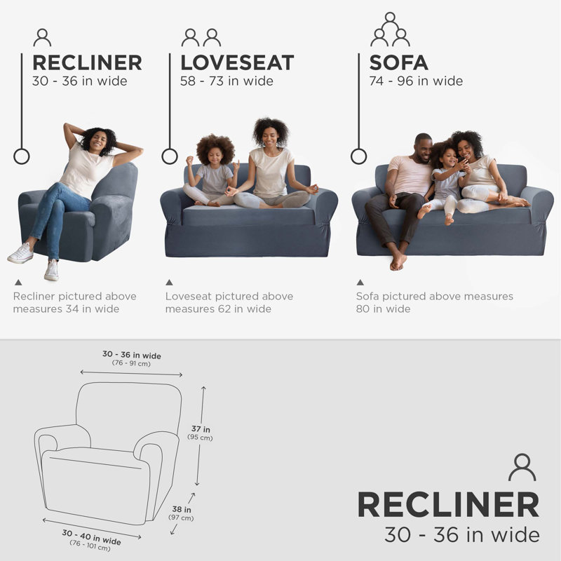 Box Cushion Recliner Slipcover, Slate Blue Polyester Blend