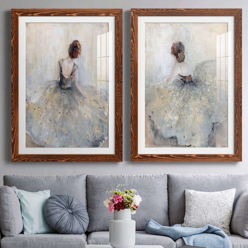 Beautiful Contemplation - ensemble de 2 peintures, H 37,5 po x l 55 po x P 1,5 po, Papier avec cadre érable