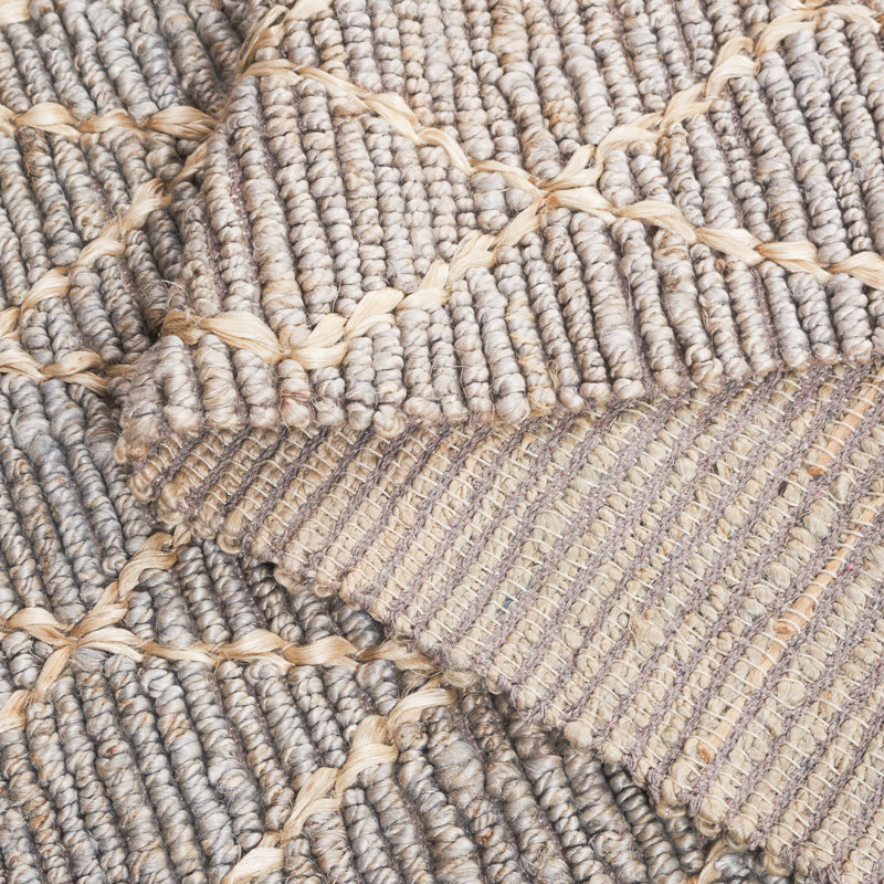 Alderman Natural Fiber Hand Loomed Jute/Cotton Geometric Rug in Silver, Rectangle 5' x 8'