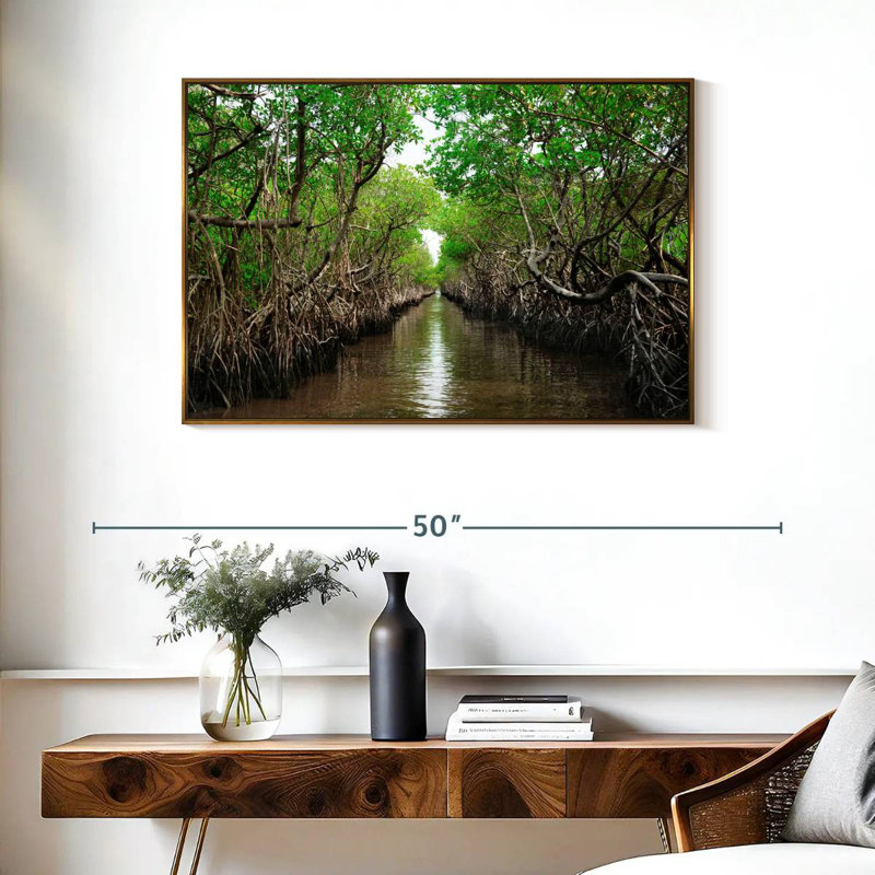 Mangroves de Everglade City, 37 po x 25 po, Cadre flottant doré