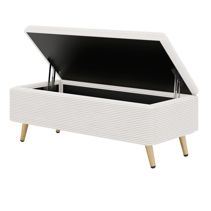 Ensemble de chambre à coucher 2 pièces avec cadre de lit tapissier grand avec repose-pieds en velours côtelé, Beige