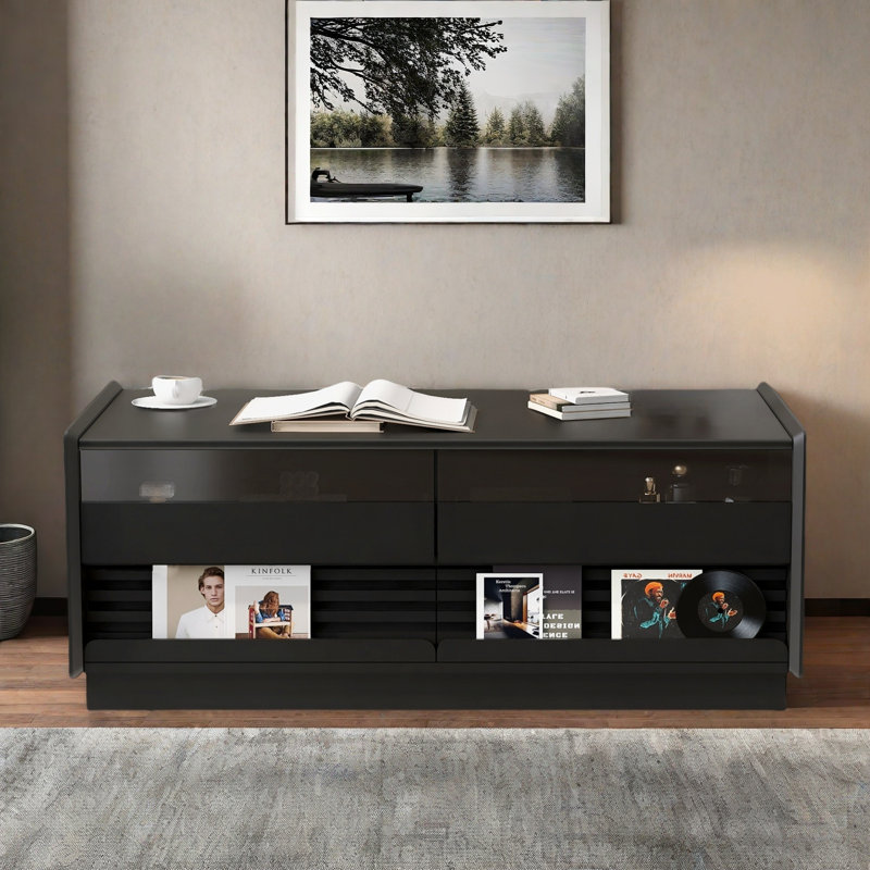 Table basse moderne moderne avec 4 tiroirs et 2 tablettes, Noir
