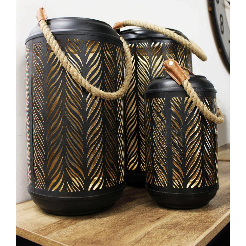 3 Piece Metal Wall Lantern Set, Black, 25cm H x 20cm W x 20cm D