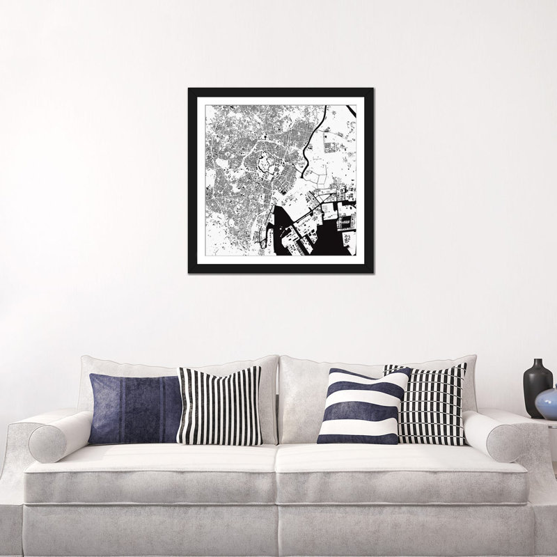 « tokyo », art sur toile tendue, Papier d'art encadré noir, Blanc, H 24 po x l 24 po x P 1 po