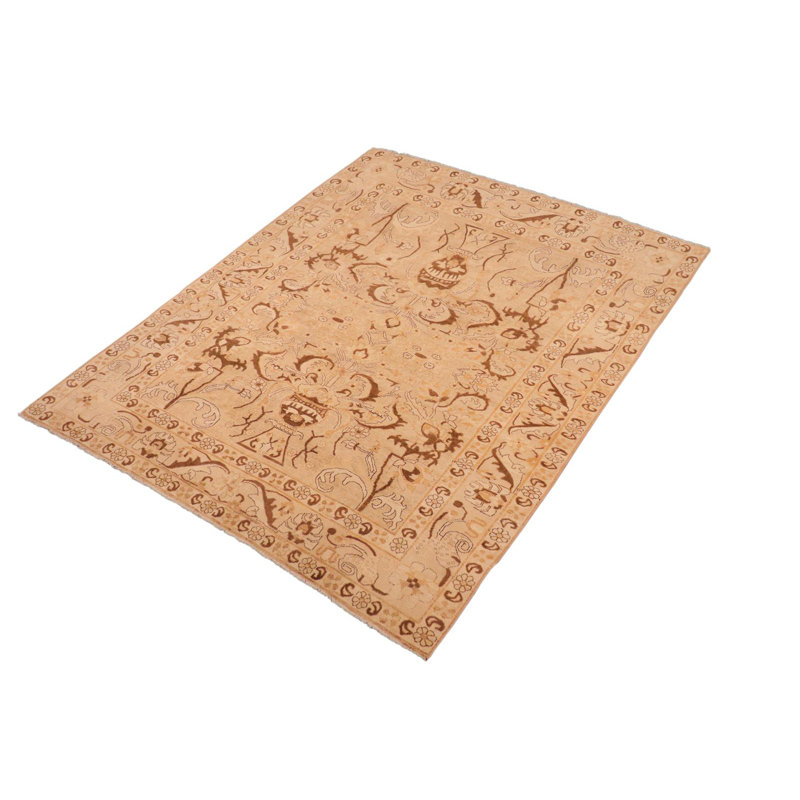 Tapis brun clair en laine noué à la main 7 pi 8 po x 9 pi 5 po Bachir Damask