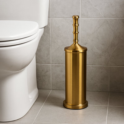 16" Tall Stainless Steel Aged Brass Toilet Brush Set With Holder