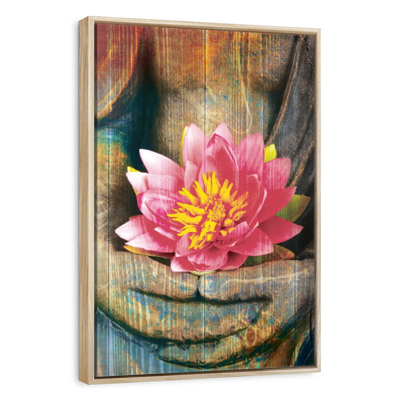 Lotus lotus main, Cadre flottant en bois naturel, 27 po x 40 po